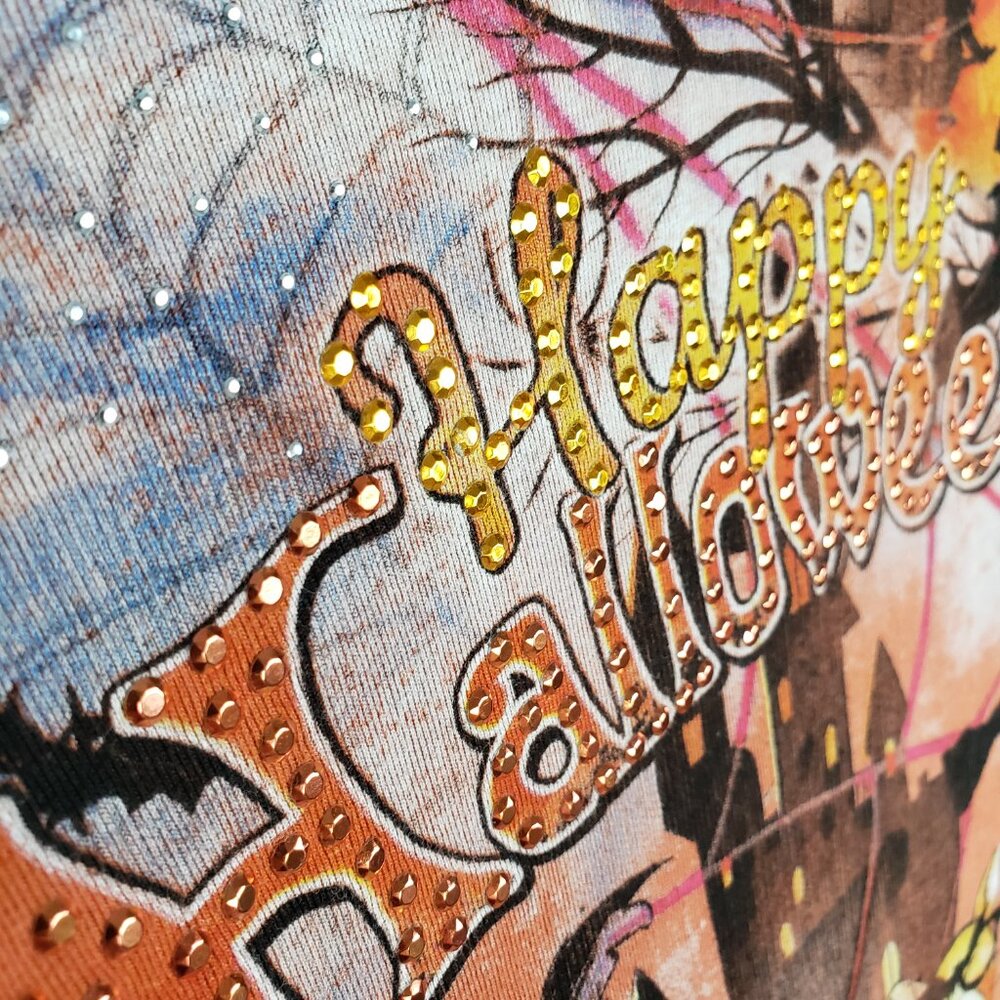 Vintage Cactus Y2K 90s Happy Halloween Shirt Bejeweled All Over Print size S - Picture 6 of 12